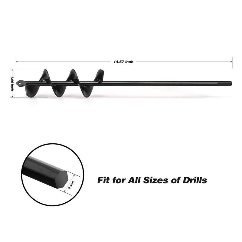 Ruooson Auger Drill Bit for Planting 1.9X14.5 in Garden AugerSpiral Easy Planter Rapid Planter Plant for 3/8" Hex Drive <1Pcs>. (1.9x14.5 in) - Image 2